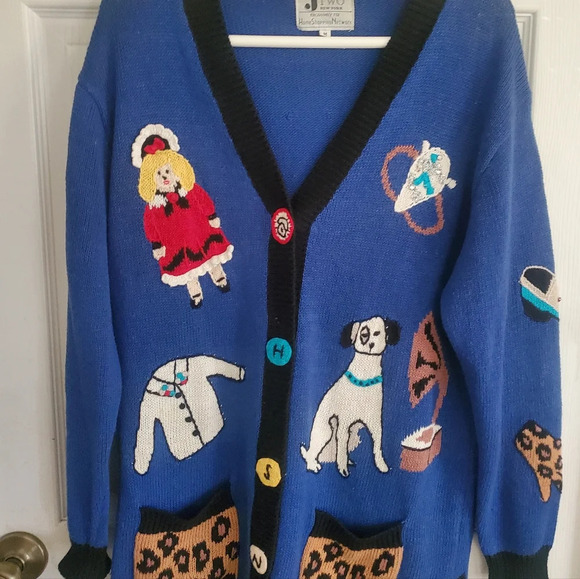 Vintage mixed print button down cardigan sweater, size medium JTWO NEW YORK - Picture 3 of 9